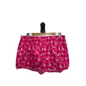 VS PINK Victorias Secret Boxy Sleep Short Shortie L Pink White Plaid Flannel Dog